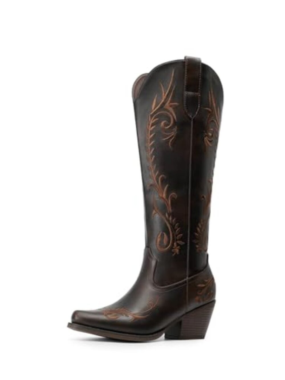 🆕 Womens Cowboy Boots Knee High Western Retro Embroidered Cowgirl - Dark Brown